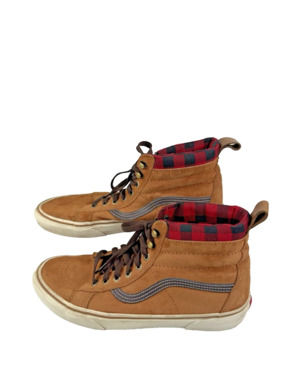 VANS SK8-Hi MTE Sneaker Boots Brown Suede Red Plaid Flannel Lined Mens Sz 10